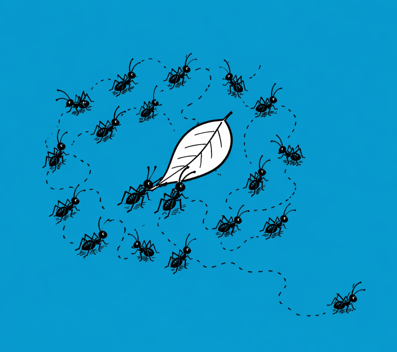 Hormigas cargando una hoja, amigos, trabajo en equipo