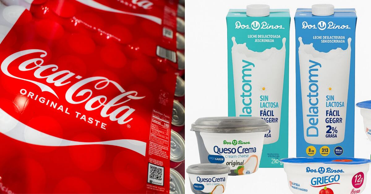 Envases de productos Dos Pinos y Coca-Cola, incluidas bebidas y lácteos, que figuran entre las marcas más elegidas por los consumidores en Costa Rica en 2024, según estudio de World Panel by Numerator.
