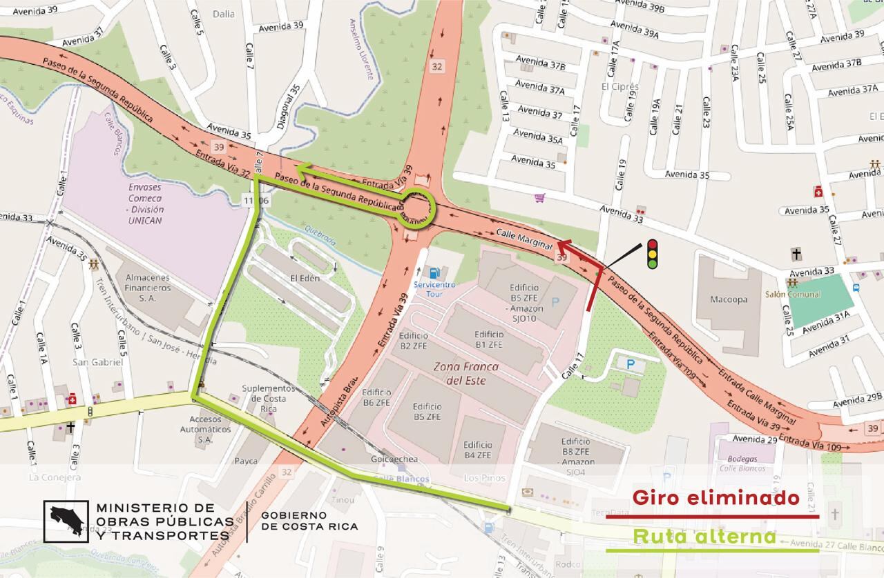 Además, estará eliminado el movimiento izquierdo desde
el norte, en Calle 17, para dirigirse hacia el este utilizando
la marginal de Circunvalación Norte.