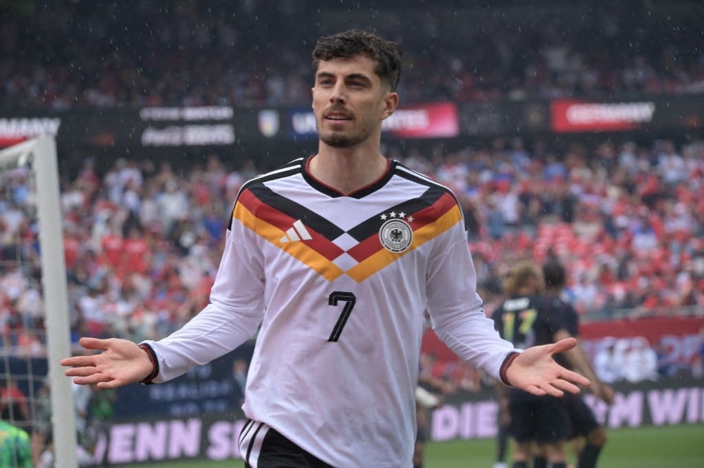 CHICAGO, ILLINOIS - JUNE 6: Kai Havertz of Germany score the first goal during International Friendly match between United States and Germany at Soldier Field in Chicago, Illinois, United States on June 6, 2026. Jacek Boczarski / Anadolu (Photo by Jacek Boczarski / Anadolu via AFP)
