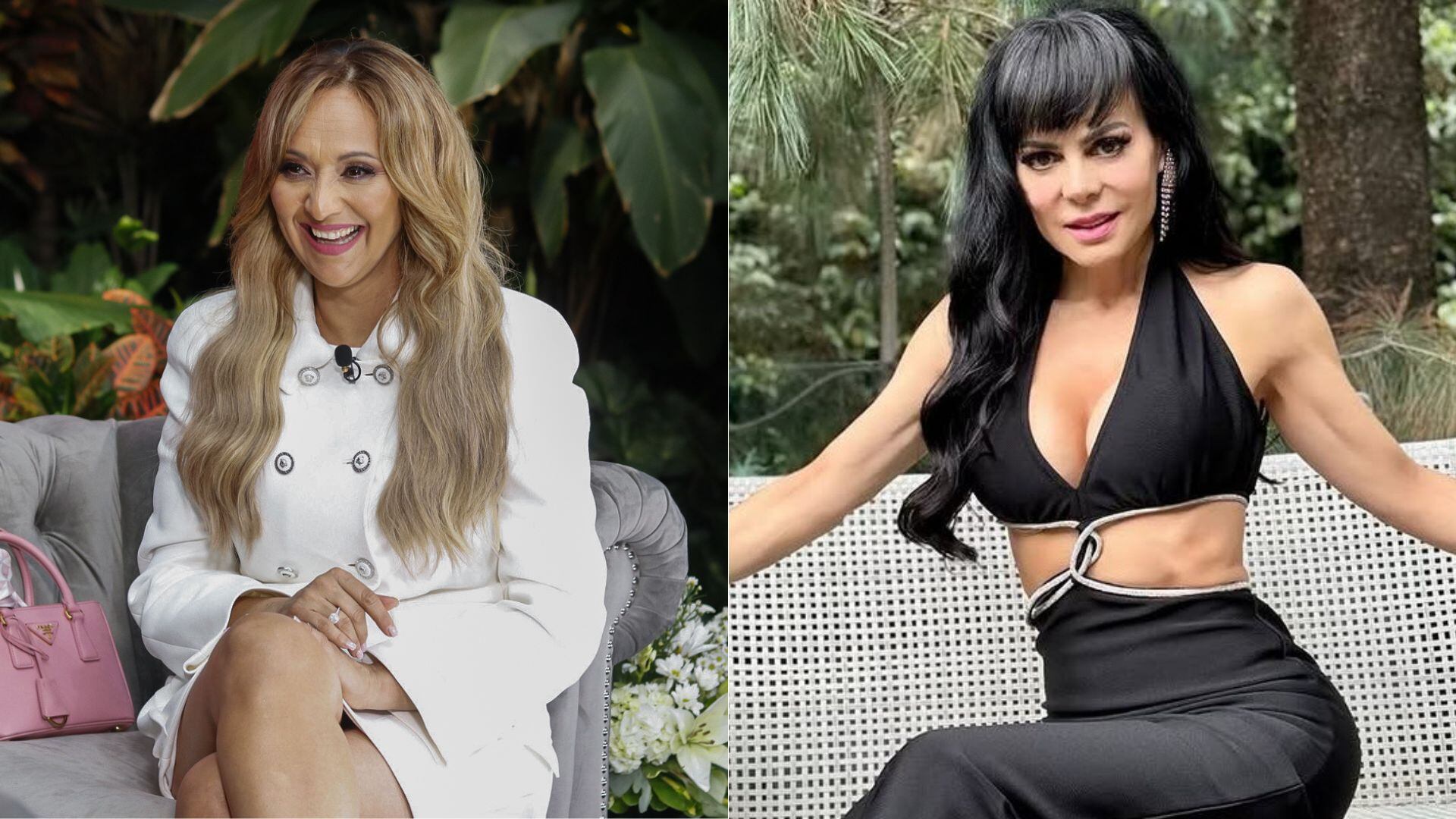 Imágenes de Verónica Bastos y Maribel Guardia. Verónica lleva un vestido blanco y Maribel uno negro.