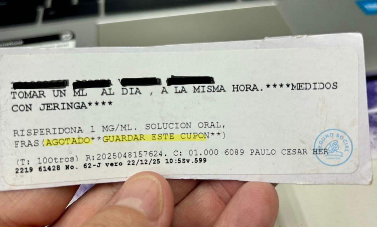 La Auditoría Interna reveló escasez de medicamentos en la Caja. En diciembre pasado, a un asegurado se le informó que la risperidona estaba agotado. Este fármaco se usa para tratar la esquizofrenia.