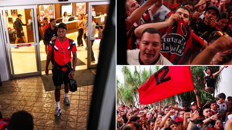 Muchos aficionados de Liga Deportiva Alajuelense fueron al hotel de concentración de su equipo para apoyar a su equipo antes de salir rumbo a Tibás para el primer clásico de la final.