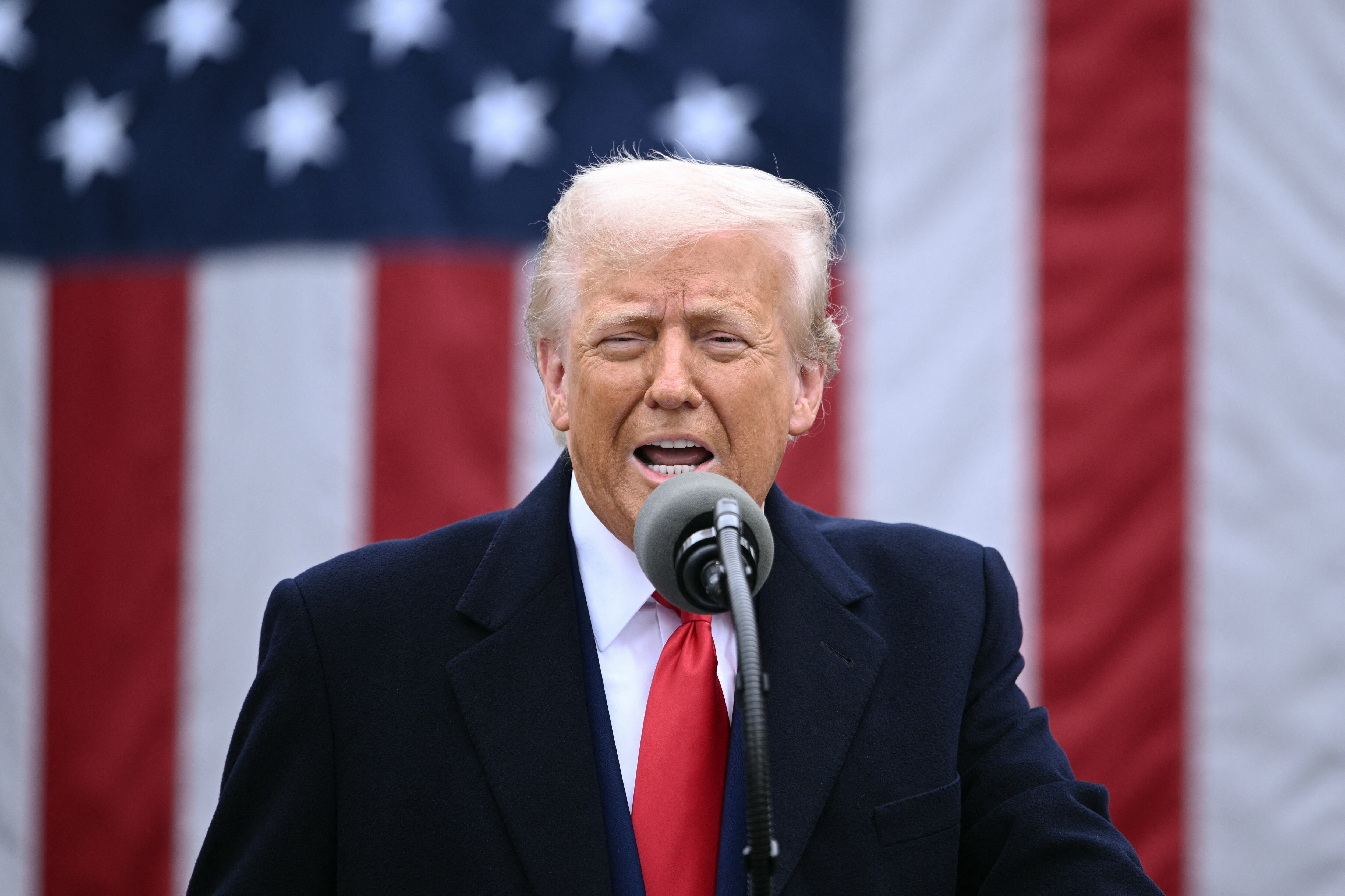 US President Donald Trump delivers remarks on reciprocal tariffs during an event in the Rose Garden entitled "Make America Wealthy Again" at the White House in Washington, DC, on April 2, 2025. Trump geared up to unveil sweeping new "Liberation Day" tariffs in a move that threatens to ignite a devastating global trade war. Key US trading partners including the European Union and Britain said they were preparing their responses to Trump's escalation, as nervous markets fell in Europe and America. (Photo by Brendan SMIALOWSKI / AFP)