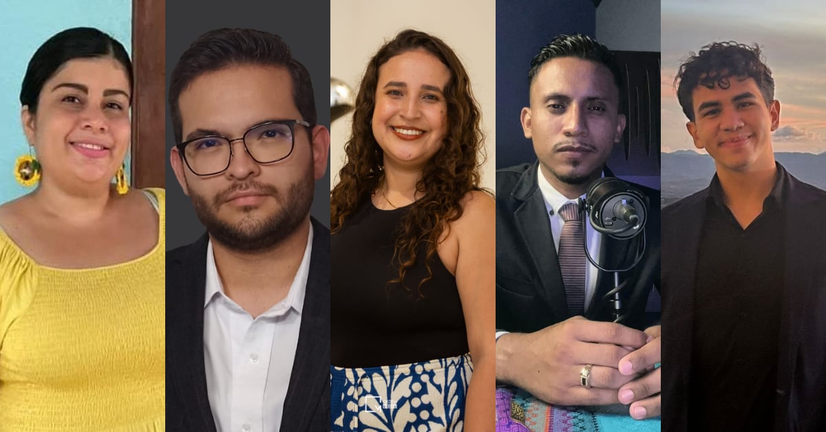 Una composición con cinco fotografías, de un joven cada una: Mónica Duarte, Leonardo Jinesta, Stephanie Mata, Clibends Contreras y Jesús Peña.