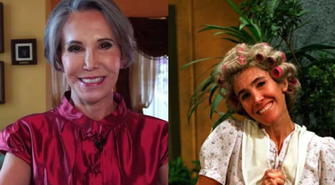 Florinda Meza en su papel de doña Florinda y en la vida normal.