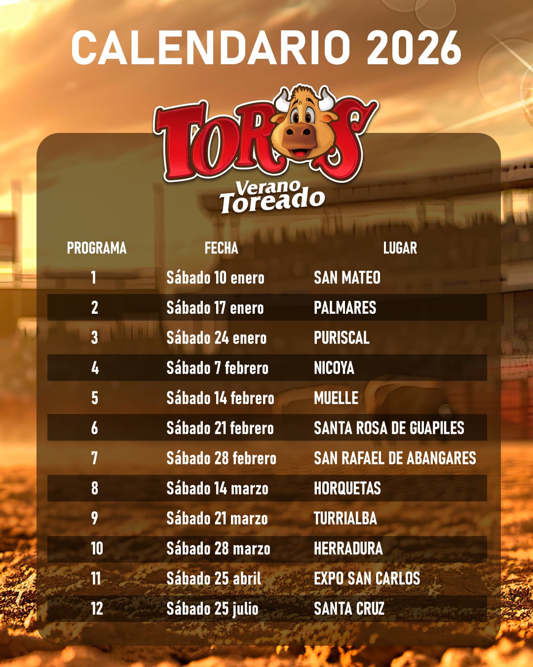 Teletica dio a conocer su calendario del Verano toreado.