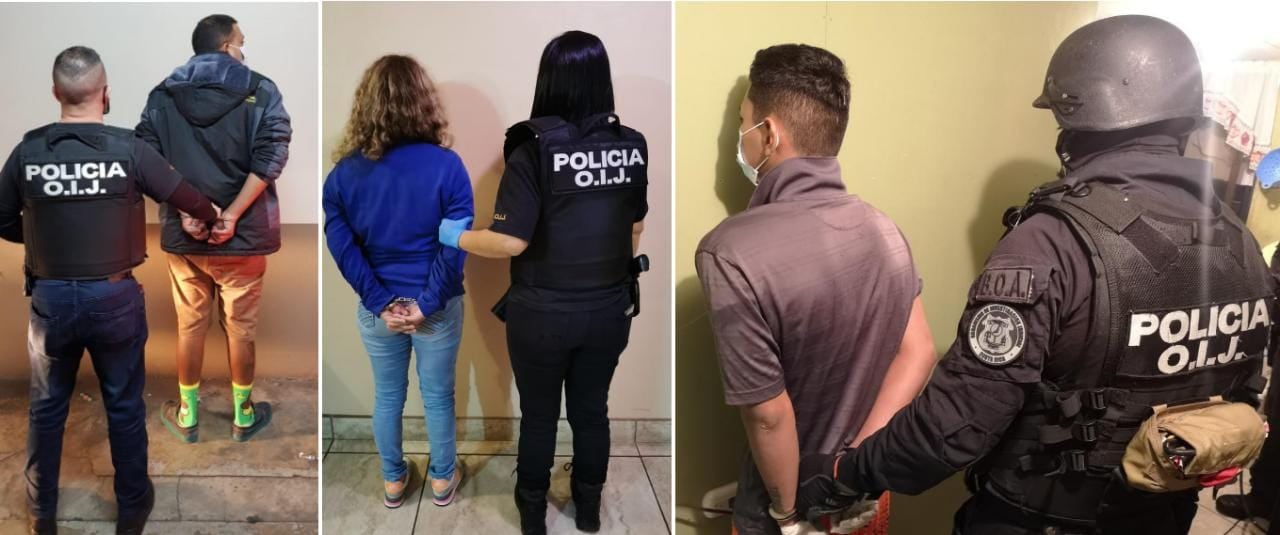 Parte de los sospechosos de integrar una banda robacarros, que además vendía drogas y se relaciona con al menos dos asesinatos. Foto: Cortesía OIJ.