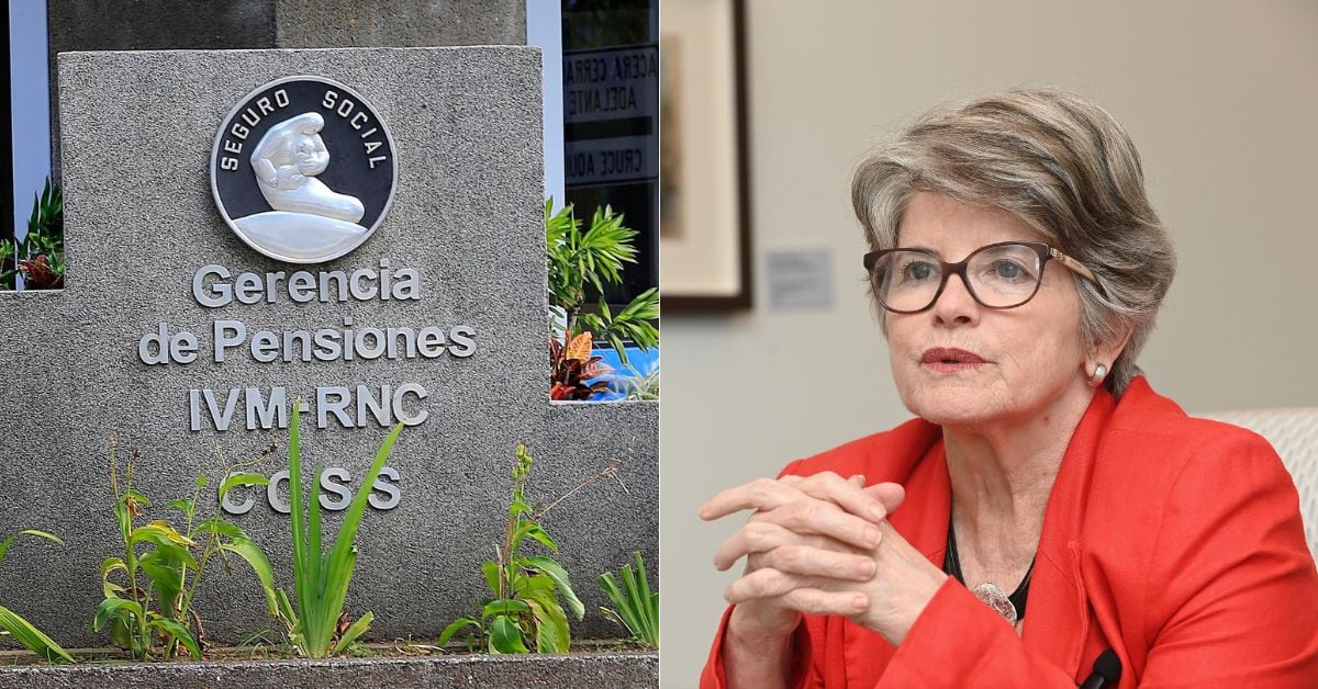 En la imagen, la fachada de la gerencia de Pensiones de la CCSS y la exjerarca de Supén, Rocío Aguilar