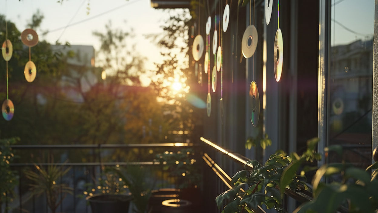 Los CD colgados en balcones usan reflejos solares para disuadir a las aves y evitar que se posen o aniden, una técnica respaldada por estudios científicos.