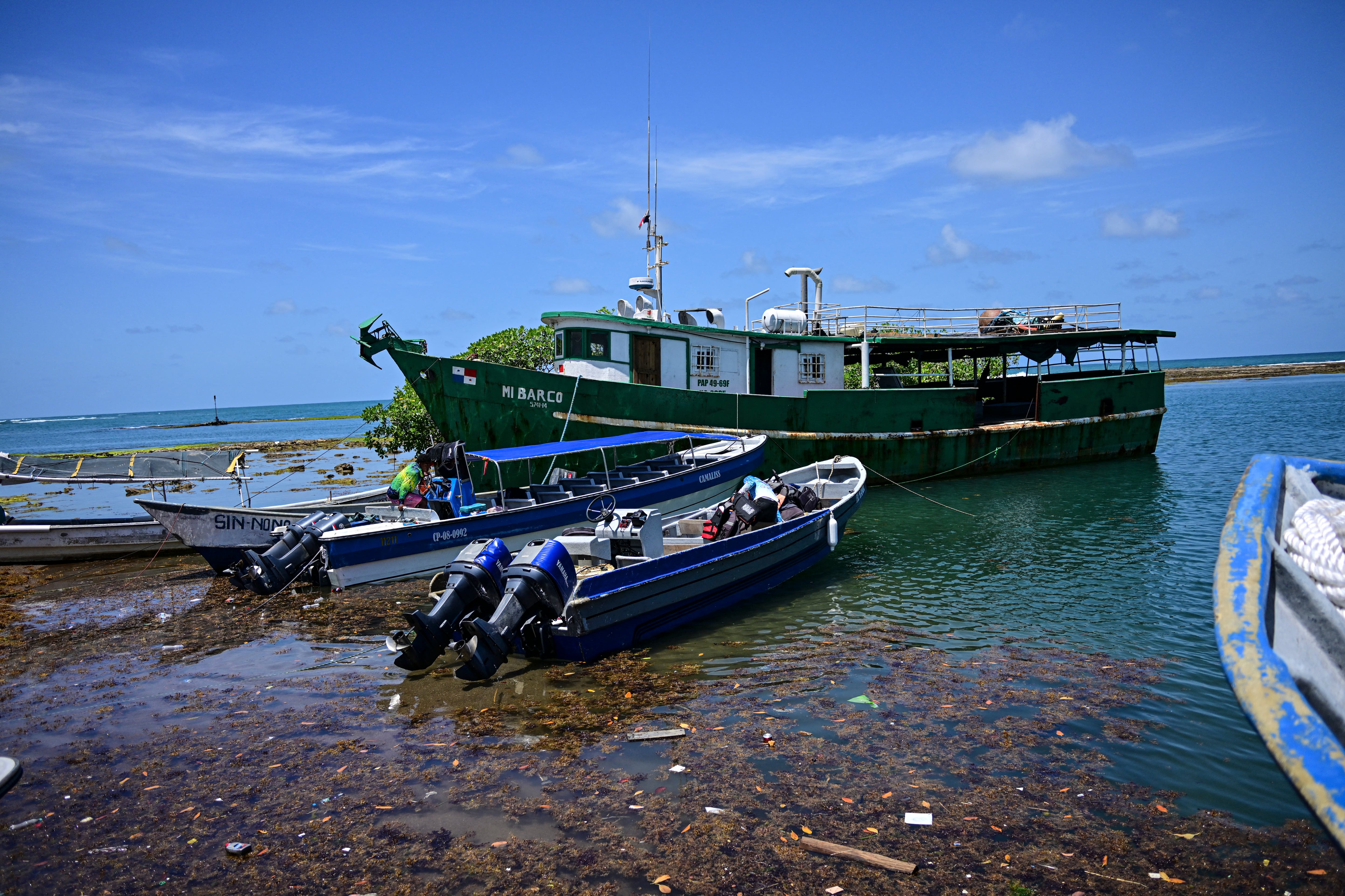 View of a pier where migrants take boats to Colombia in Miramar, near Palenque, Panama, on March 5, 2025. Although Central American governments say they are trying to organize reverse migration, chaos reigns. The governments of Panama and Costa Rica keep migrants in shelters in remote b
