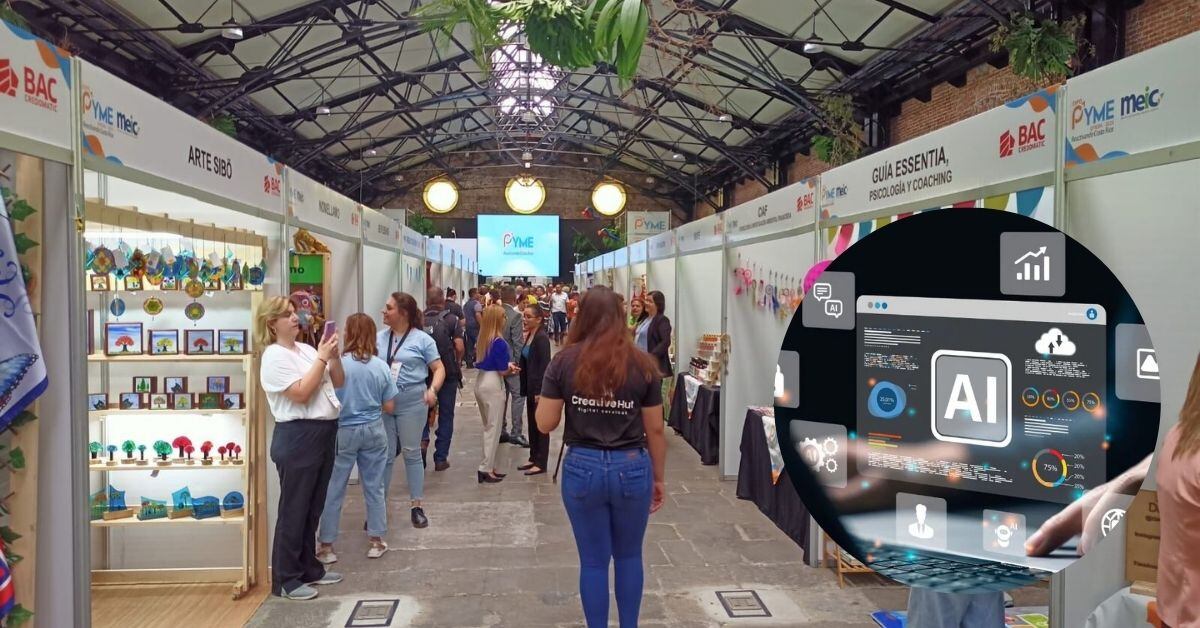 Una feria de emprendimientos y una imagen de inteligencia artificial
