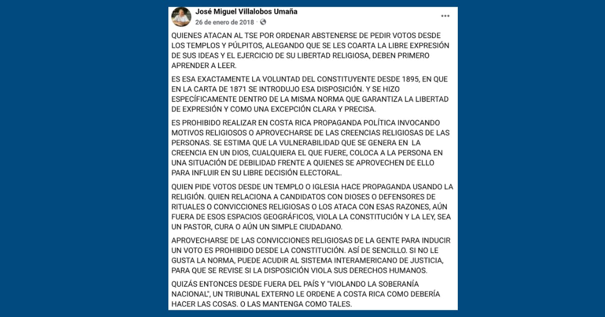 José Miguel Villalobos, abogado del presidente Rodrigo Chaves, pasó de respaldar al FA y al PAC y de criticar el conservadurismo religioso, a integrarse a un partido derechista aliado con sectores evangélicos.
