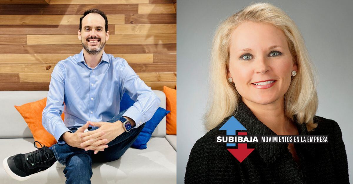 Carlos José Pardo, designado gerente general de Visa Costa Rica, sonriente y sentado en un sillón con fondo de madera. Melinda Hildebrand, nueva embajadora de Estados Unidos en Costa Rica, con traje negro y fondo gris, con el logo de "Subibaja" que destaca los movimientos en el ámbito empresarial y gubernamental.