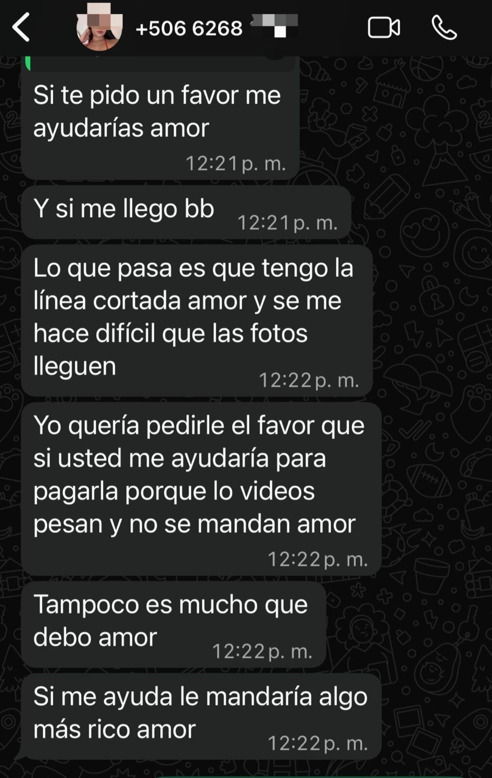 Estos son algunos mensajes que un periodista de La Nación intercambió durante la investigación de las sextorsiones, con una supuesta mujer que se infiltra en grupos de WhatsApp.