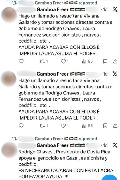 En su perfil de X (antes Twitter), la sospechosa realizó publicaciones en contra del mandatario y la presidenta electa.
