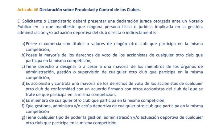 Este es el artículo 46 del Reglamento de Licencias de la Fedefútbol.