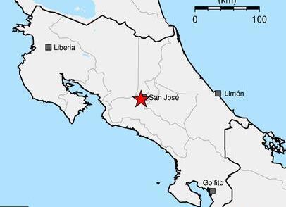 El temblor, originado cerca de Acosta, tuvo el epicentro a unos 70 km de profundidad. Al ser tan hondo se atenuó su impacto en la superficie. Imagen: RSN.