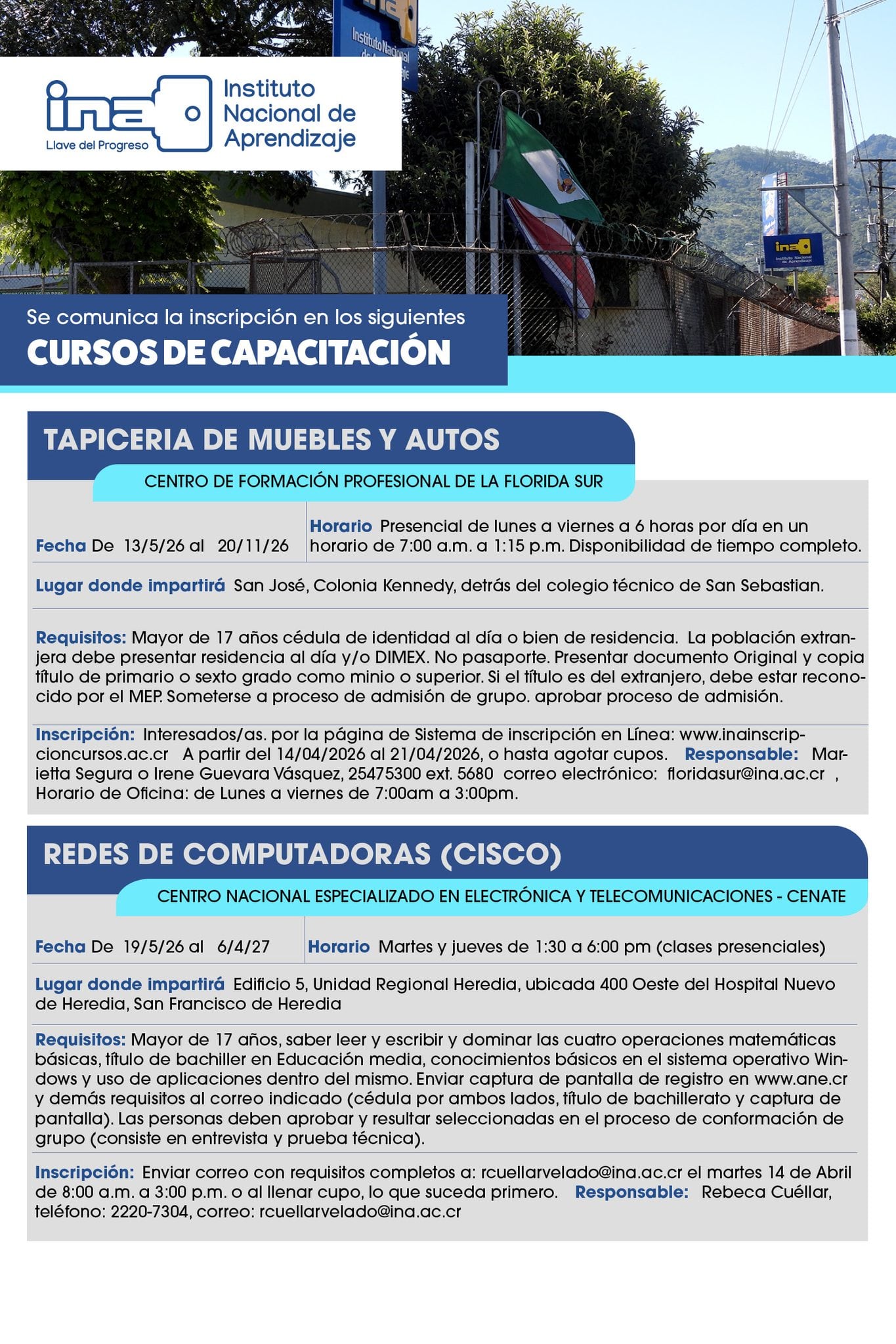 El INA habilitó nuevos cursos para este 226.