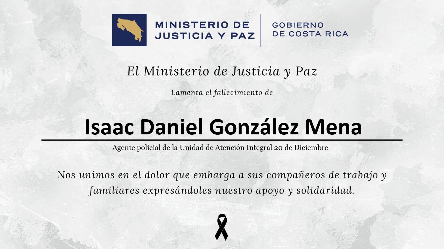 El Ministerio de Justicia lamentó el deceso del agente policial. Imagen: Facebook