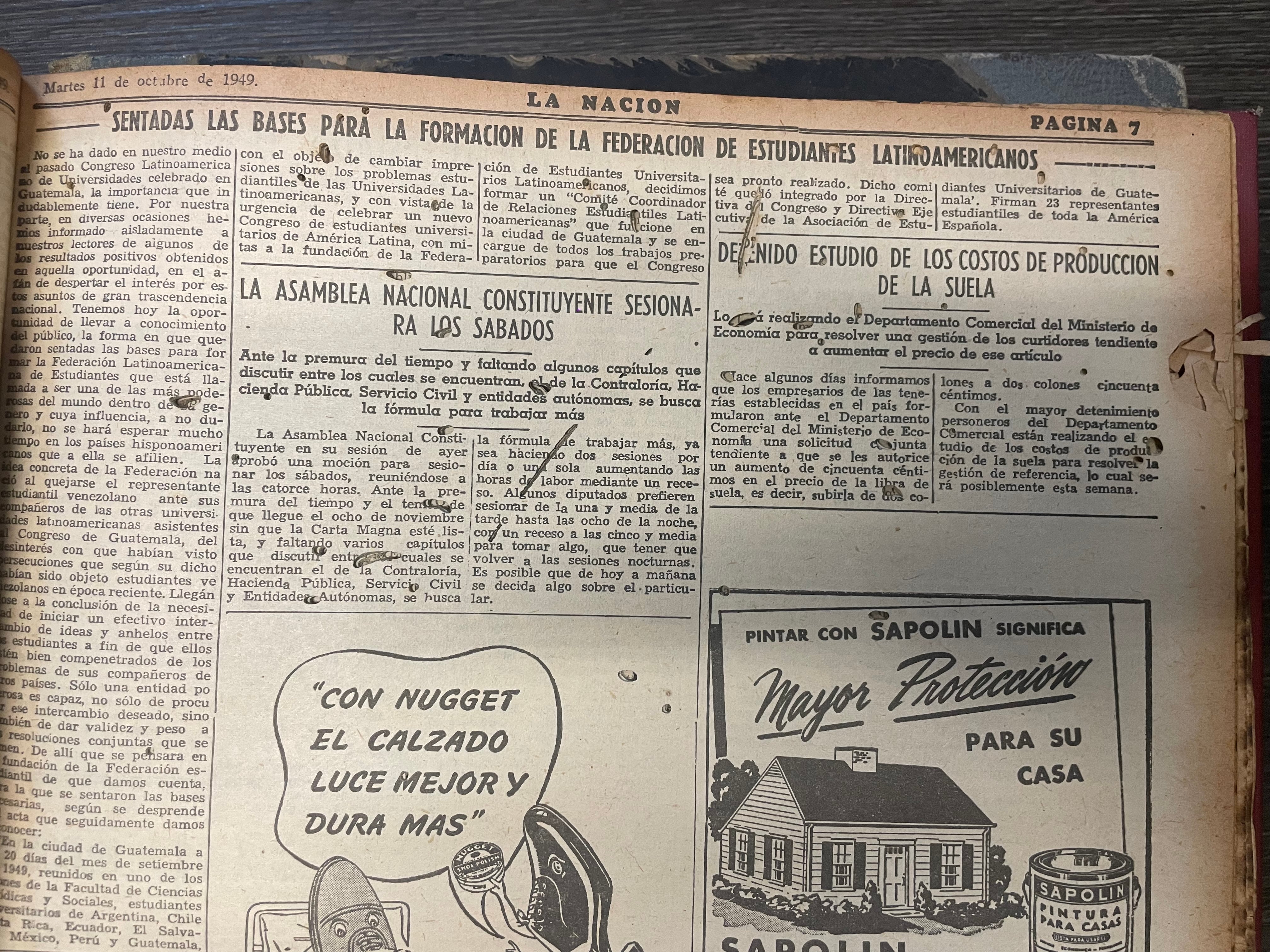 Asamblea Constituyente también sesionará los sábados, anuncia 'La Nación' en 1949.