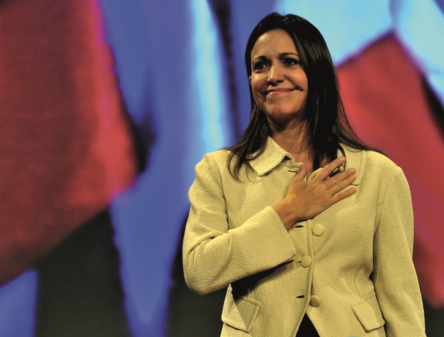 María Corina Machado, coordinadora nacional de Vente Venezuela, fue miembro de la Asamblea Nacional de Venezuela y cofundadora de Súmate, una organización de monitoreo electoral con sede en Caracas.