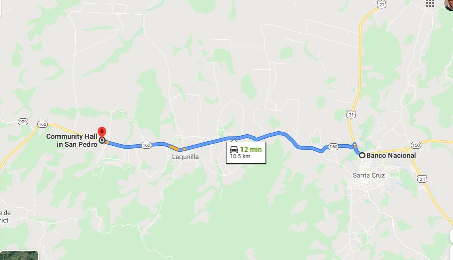 La comunidad de San Pedro está unos 12 kilómetros al oeste del centro de Santa Cruz, Guanacaste. Imagen: Google maps.
