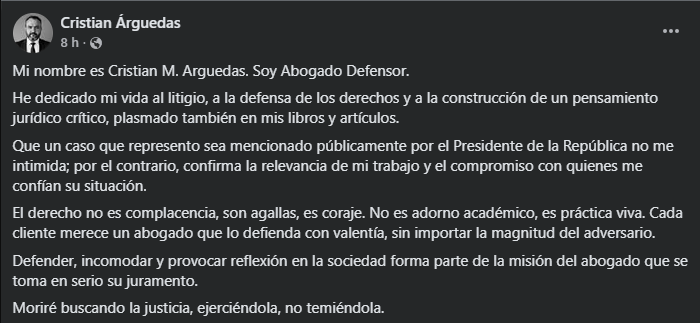 Cristian Arguedas respuesta a Chaves