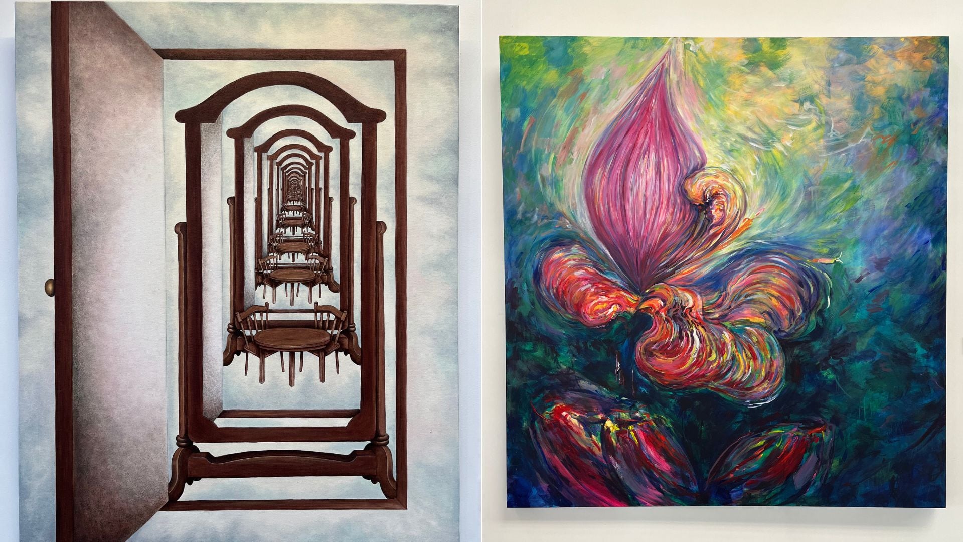 Obras expuestas en la exposición 'Territorios inexplorados’ en la Escuela Casa del Artista.