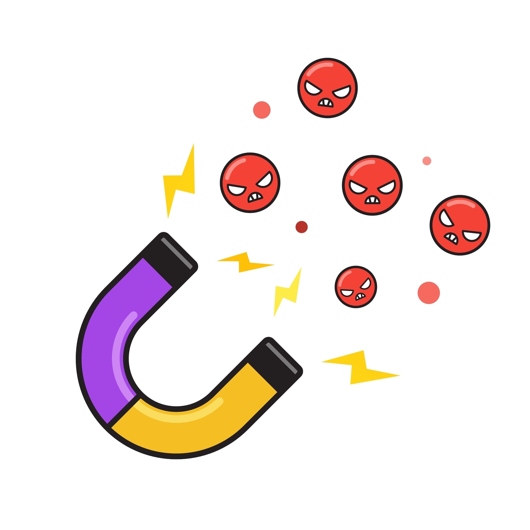 El enojo tiene propiedades adictivas. Por eso el llamado rage bait es efectivo. Imagen de imán que atrae emoticones de enojo, furia, rabia