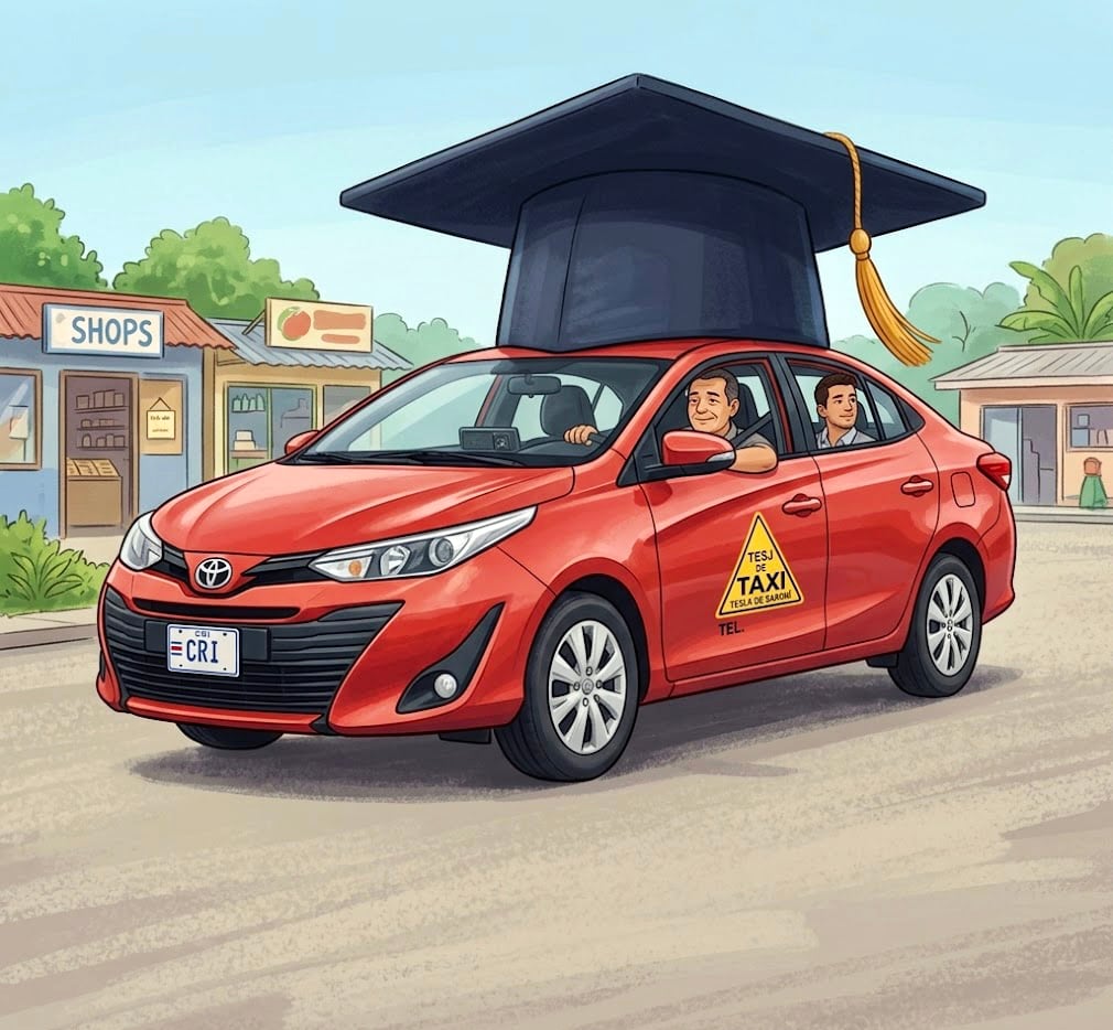 Taxista Taxi rojo con birrete de graduación