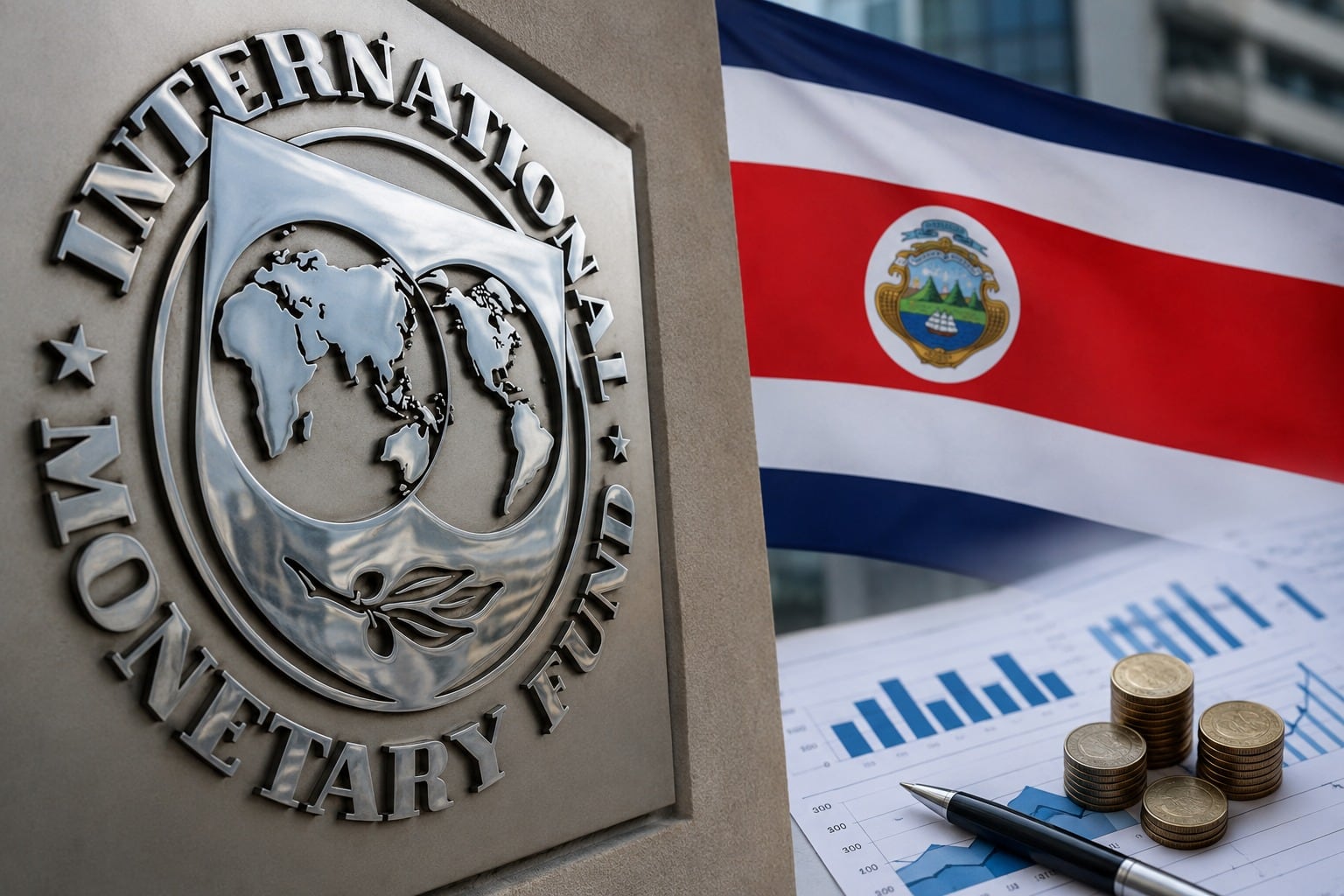 Logo del FMI y la bandera de Costa Rica