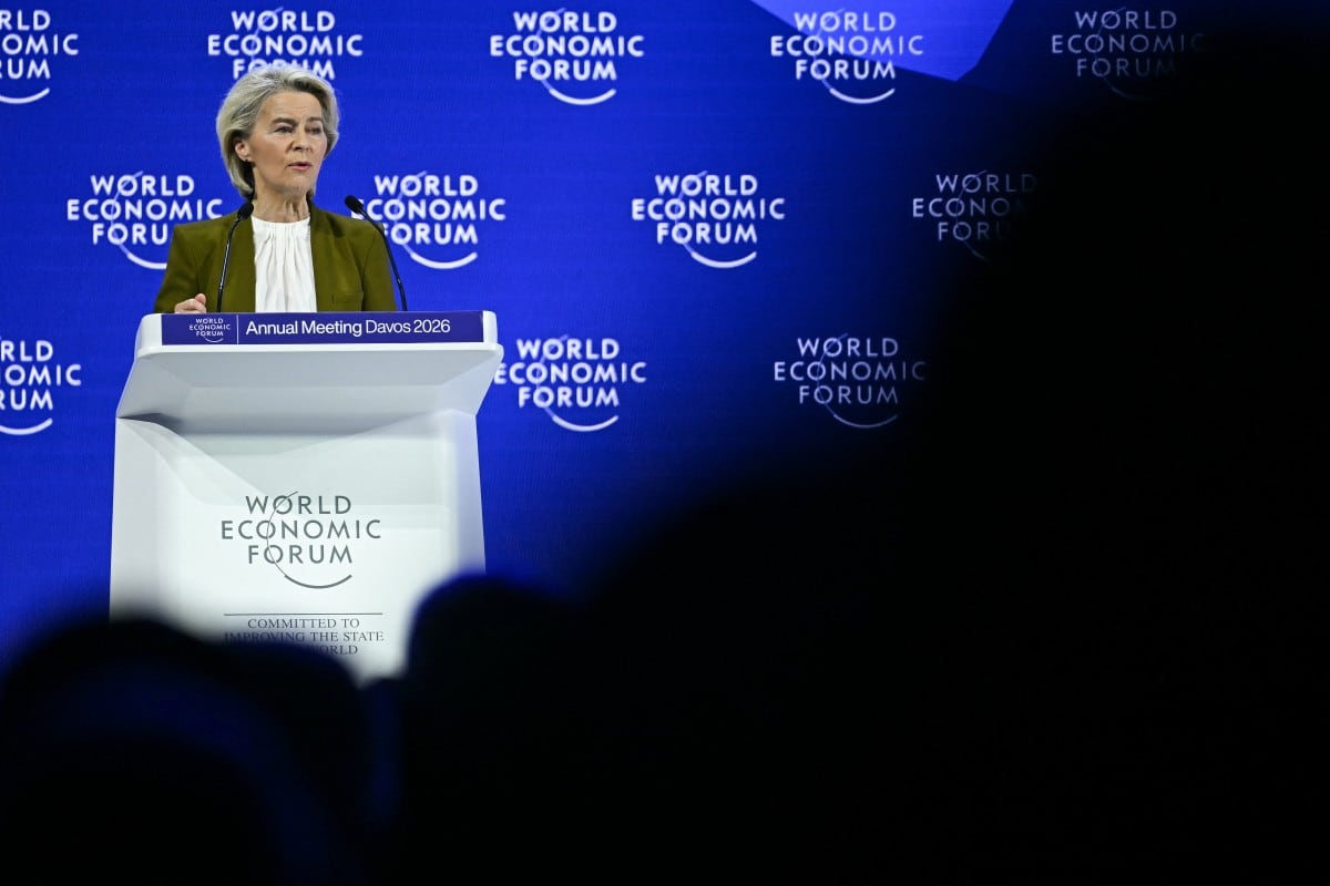 La presidenta de la Comisión Europea, Ursula von der Leyen, pronuncia un discurso durante la reunión anual del Foro Económico Mundial (WEF) en Davos.
