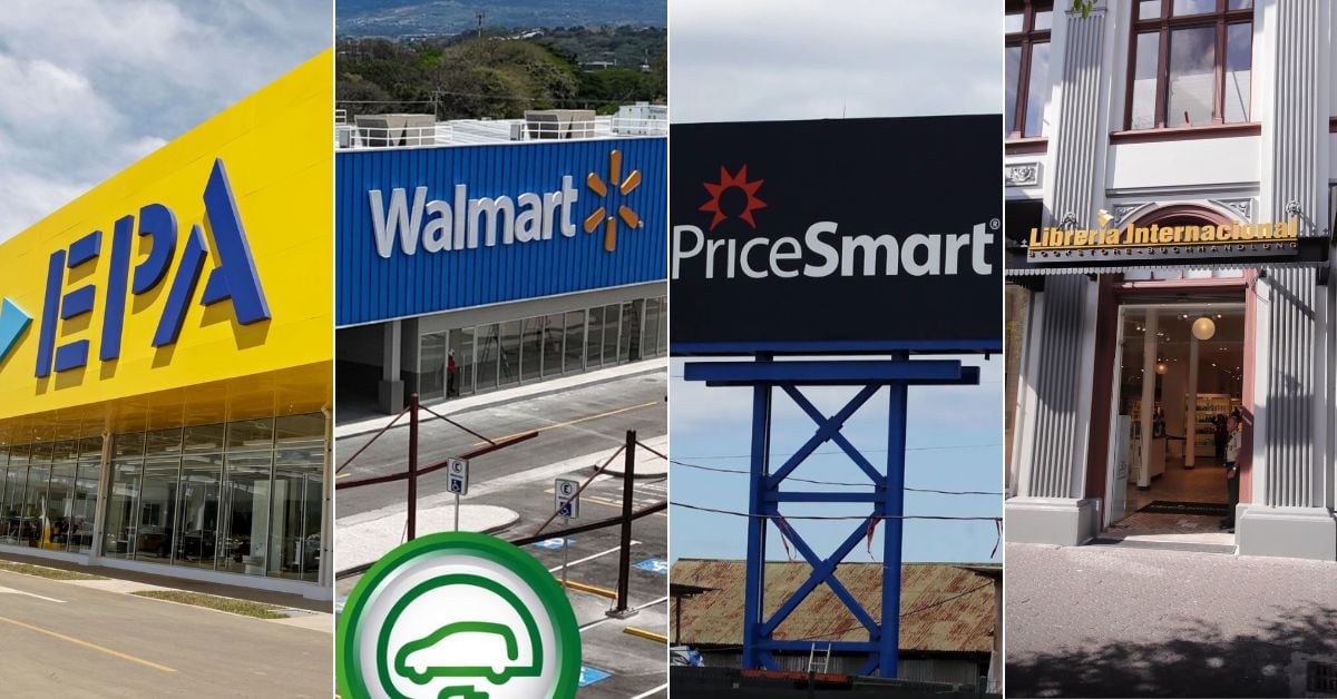 En la imagen, de izquierda a derecha, las fachadas de EPA, Walmart, PriceSmart y la Librería Internacional
