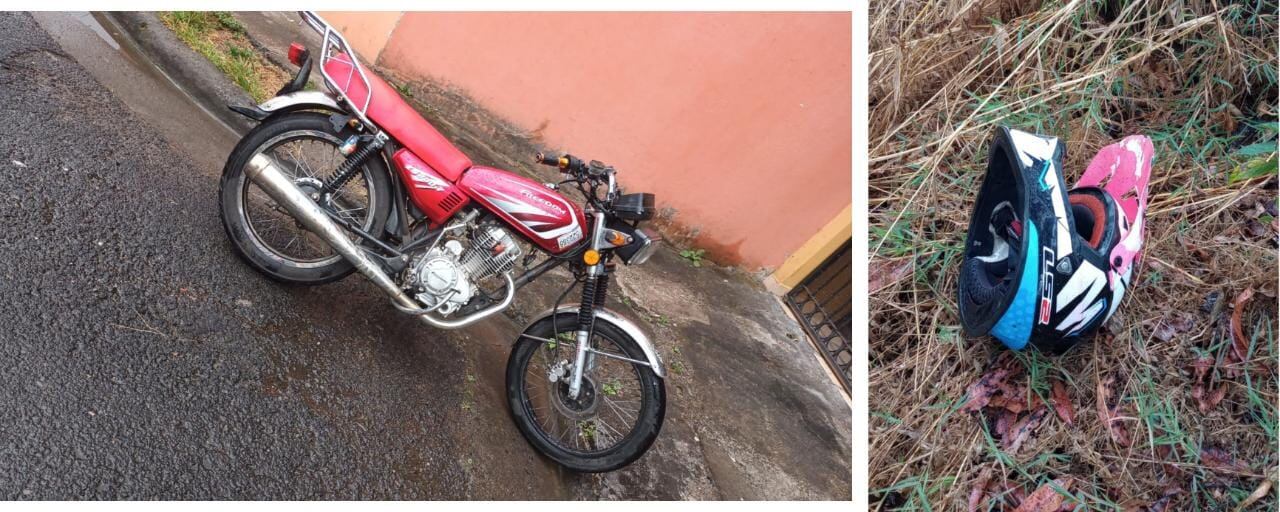 Esta moto, el casco una ropa que al parecer llevaban encima de otra los pistoleros para tratar de confundir a la policía, aparecieron en Calle Fallas, donde los homicidas al parecer huyeron en otro vehículo. Foto: Cortesía MSP