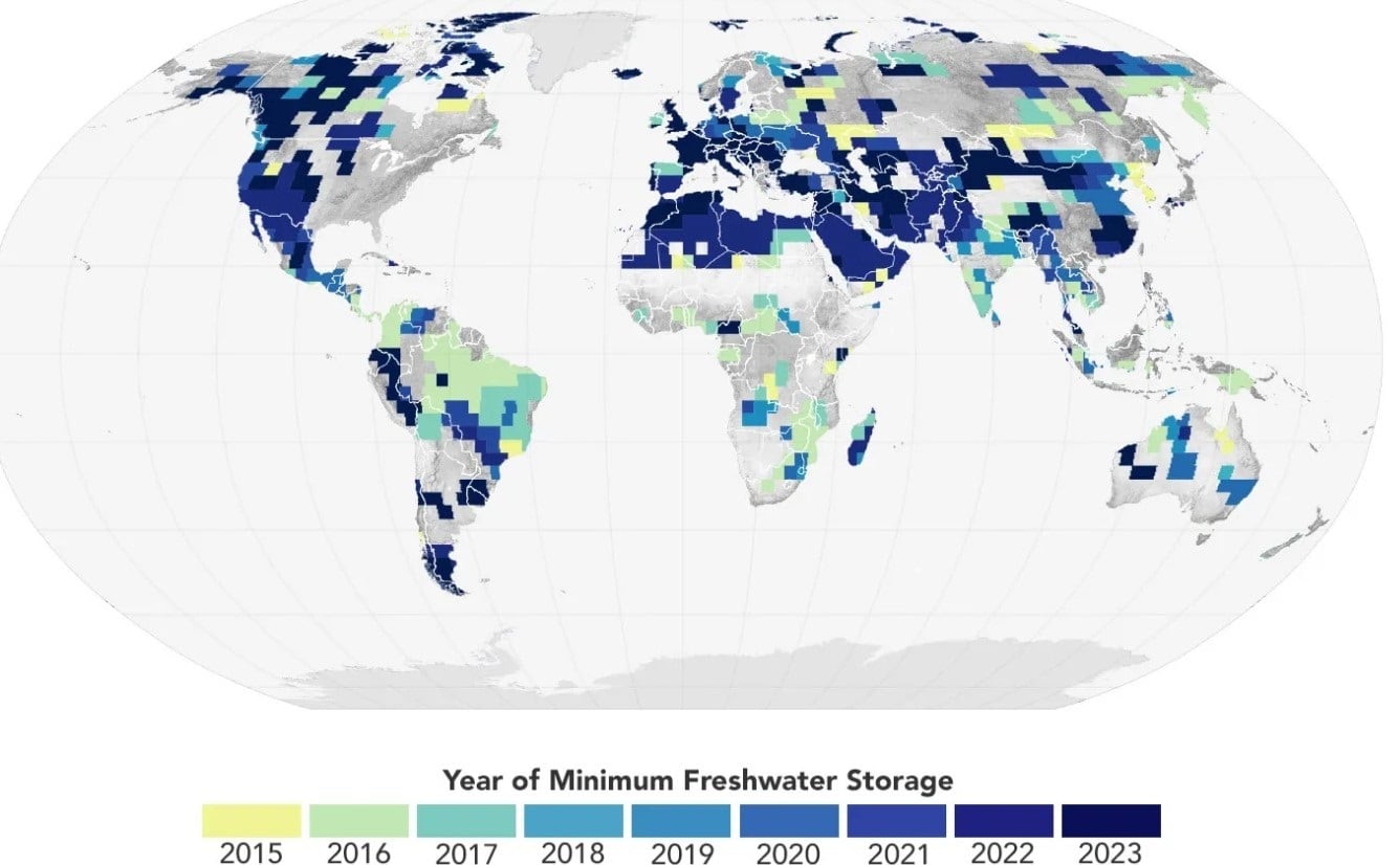 Desde 2014, la Tierra ha experimentado una reducción de agua dulce, sin señales de recuperación. El cambio climático y El Niño serían los responsables.
