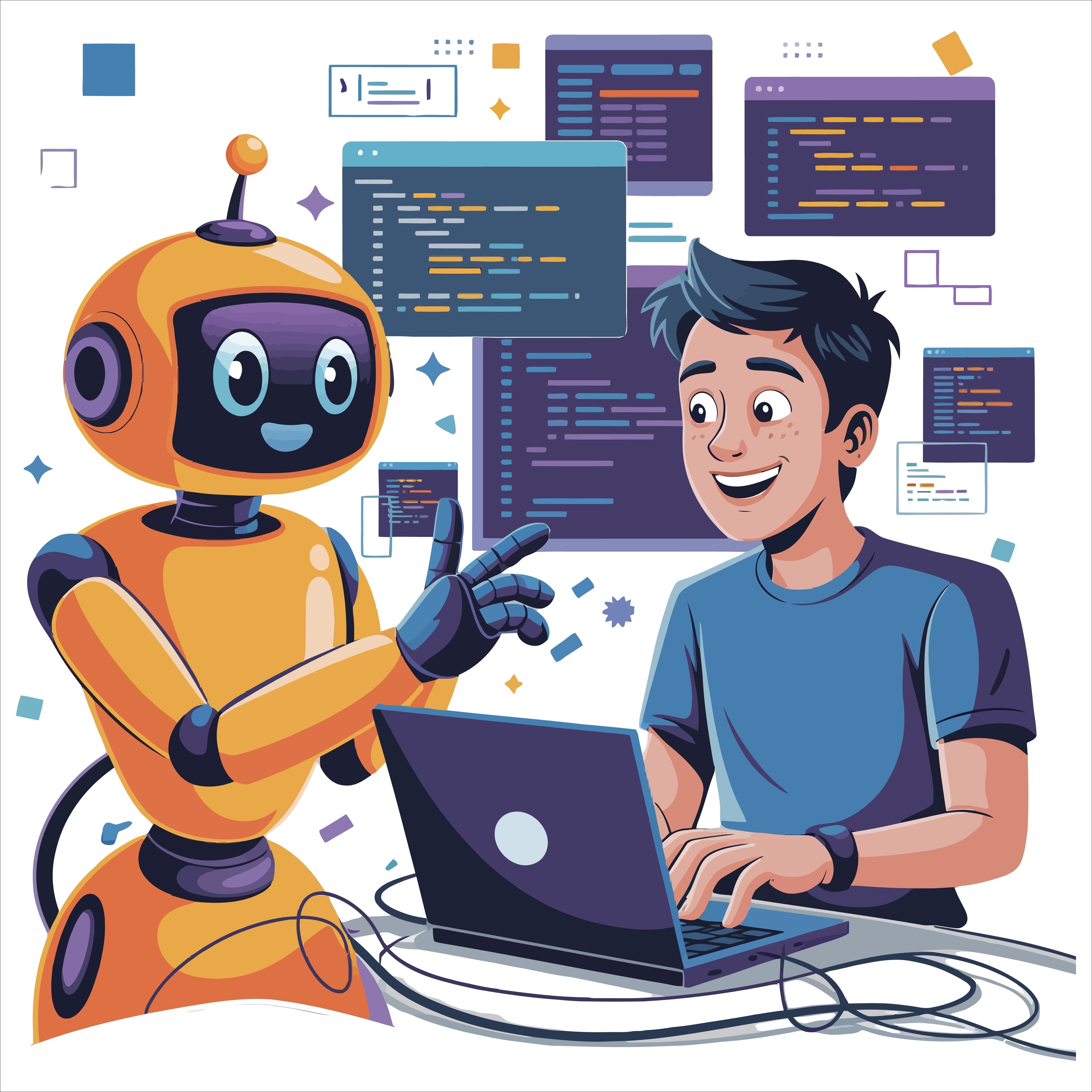 Robot habla con humano. Interacción de IA con personas