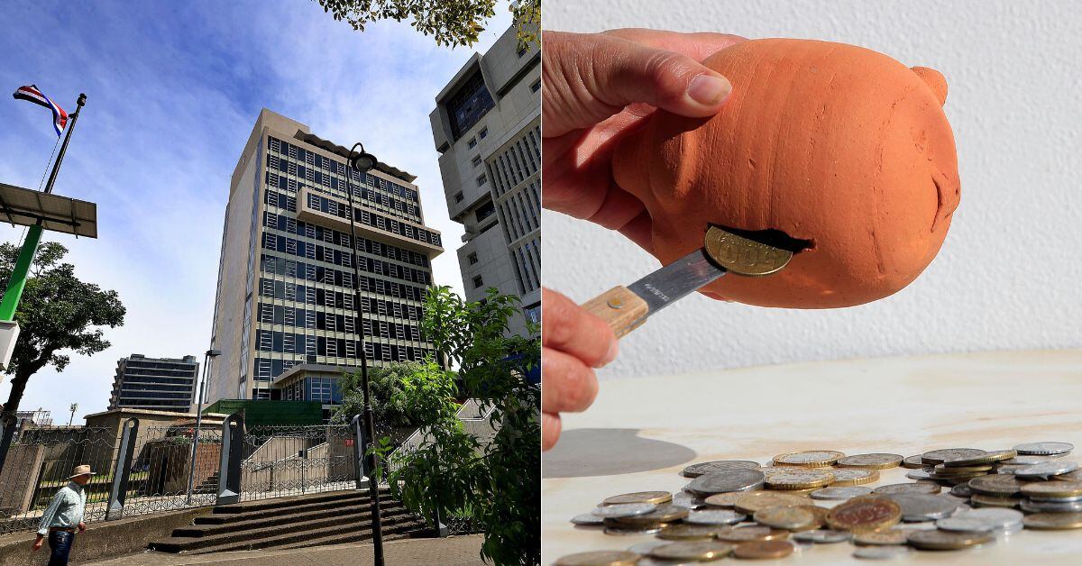 En la imagen, la fachada de la CCSS y un chancho de ahorro roto.