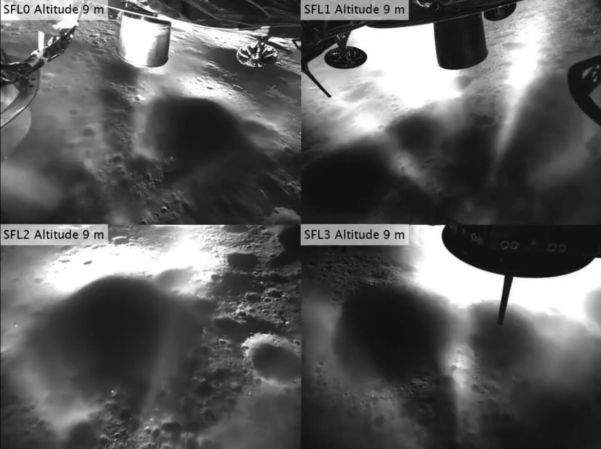 Fotograma del video captado por SCALPSS donde se observa la nube de polvo generada por los propulsores del módulo lunar Blue Ghost al descender sobre la superficie de la Luna.