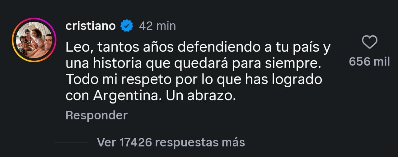 El mensaje de Cristiano Ronaldo a Lionel Messi tras su retiro de la Selección Argentina.