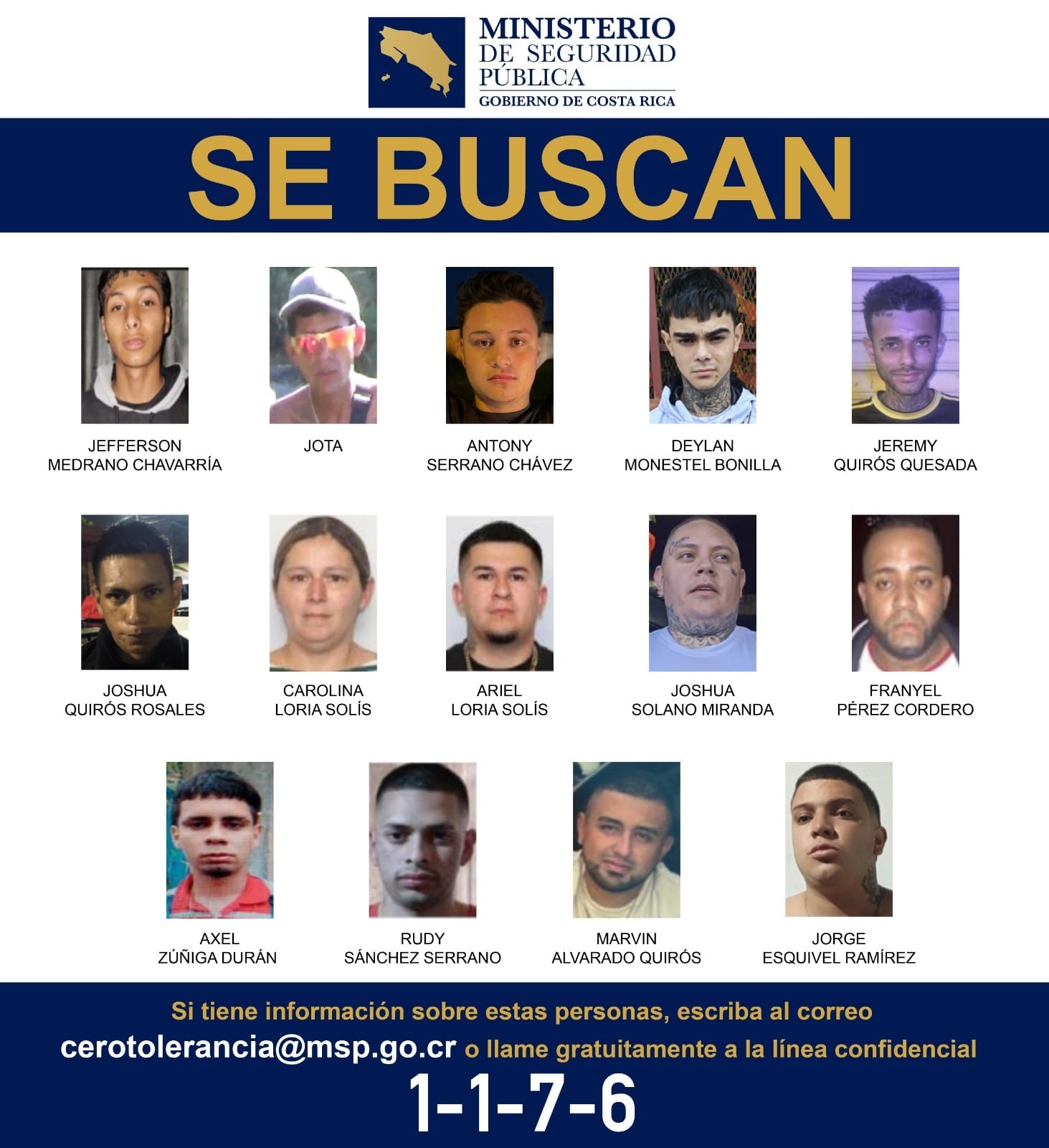 Las 14 personas más buscadas en Cartago