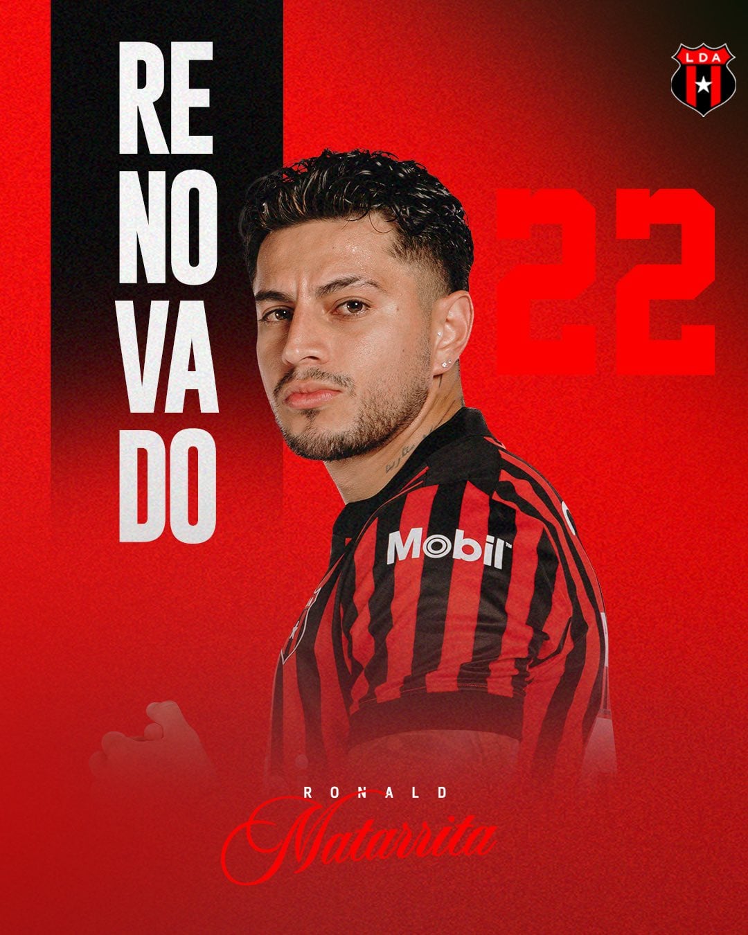 Rónald Matarrita ahora tiene contrato con Liga Deportiva Alajuelense hasta mediados de 2027.
