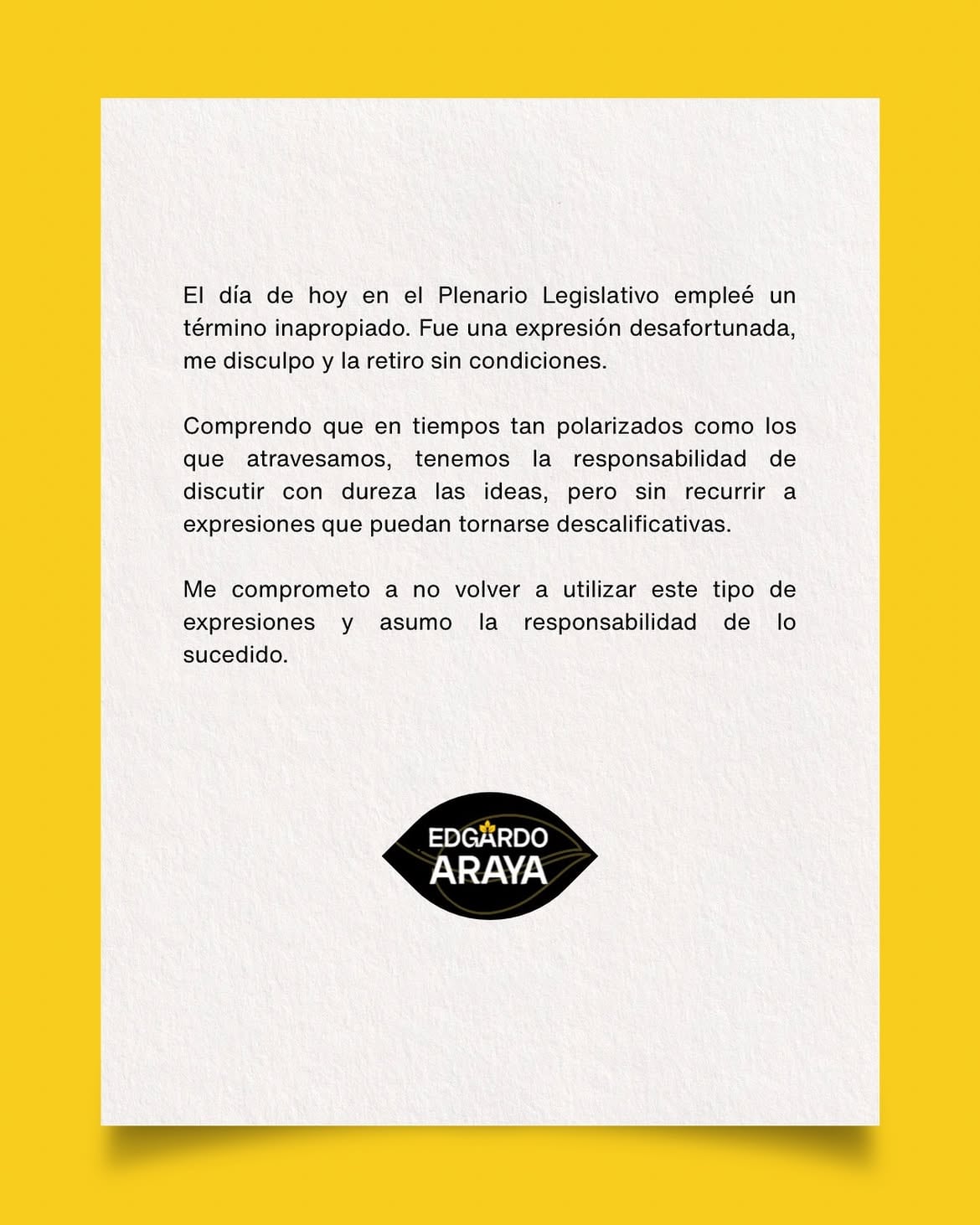 Disculpa del diputado Edgardo Araya