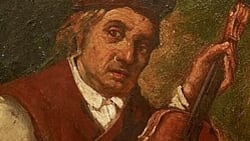 Copia de 1712 de un retrato de 1691 que posiblemente representa a Antonio Stradivari. Posiblemente una copia de Francesco Gialdisi a partir de un original anónimo, o una copia anónima de un original de Gialdisi. Véase aquí. Nótese la construcción barroca del instrumento y las proporciones alargadas características del período "allonge" de la carrera de Stradivari.