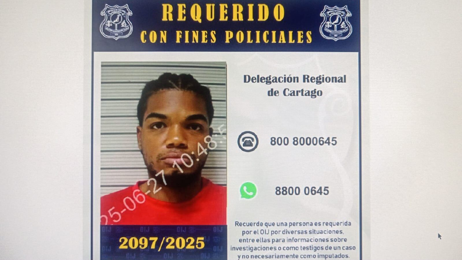 Un hombre de apellidos Westney Vilaboa de 21 años, es el presunto autor intelectual del homicidio del empresario estadounidense Vatani Eshraghollah, cuyo cuerpo fue ubicado en un finca en Bermejo de Cartago el 5 de junio de 2025.