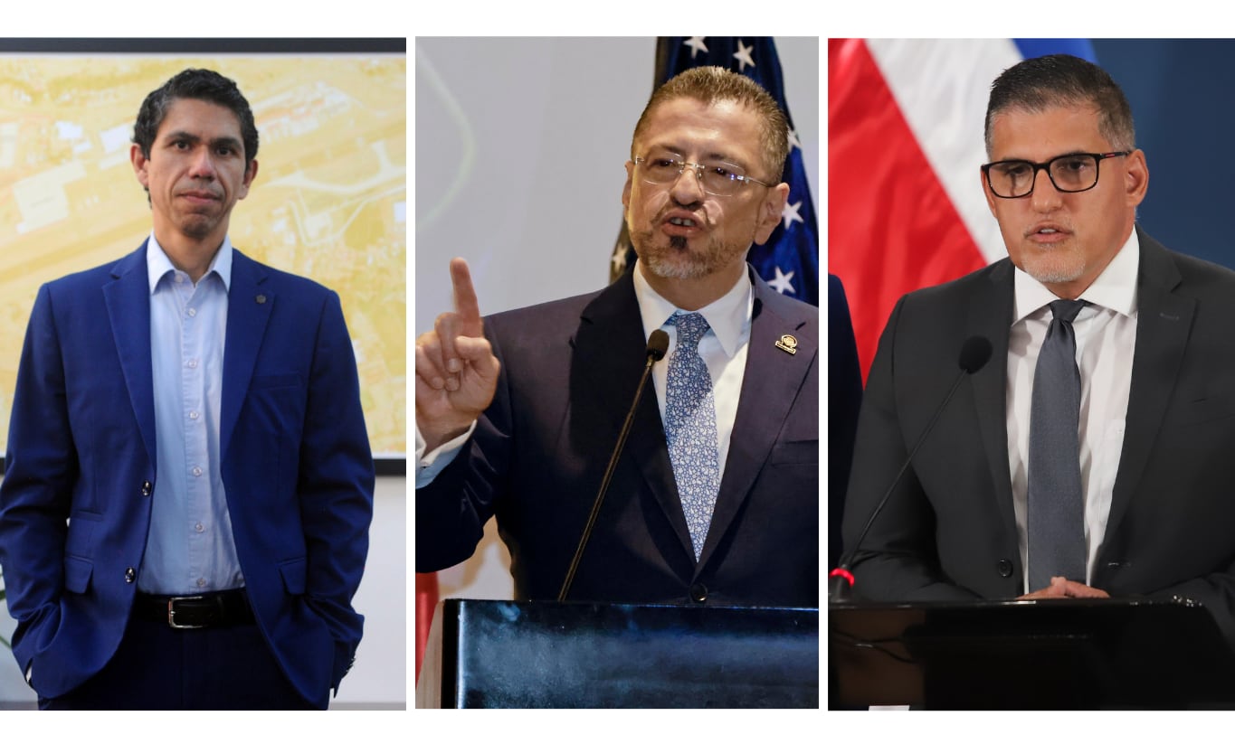 Luis Amador, exministro de Obras Públicas y Transportes, Rodrigo Chaves, presidente de la República y Mauricio Batalla, actual ministro de Obras Públicas y Transportes, son investigados por la Fiscalía General por presunto tráfico de influencias.