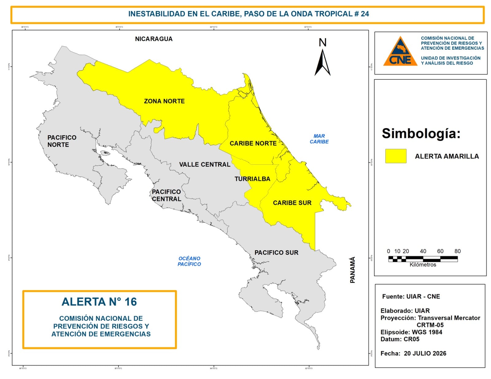 La onda tropical número 24 provoca evacuaciones y alerta amarilla en tres regiones del país.
