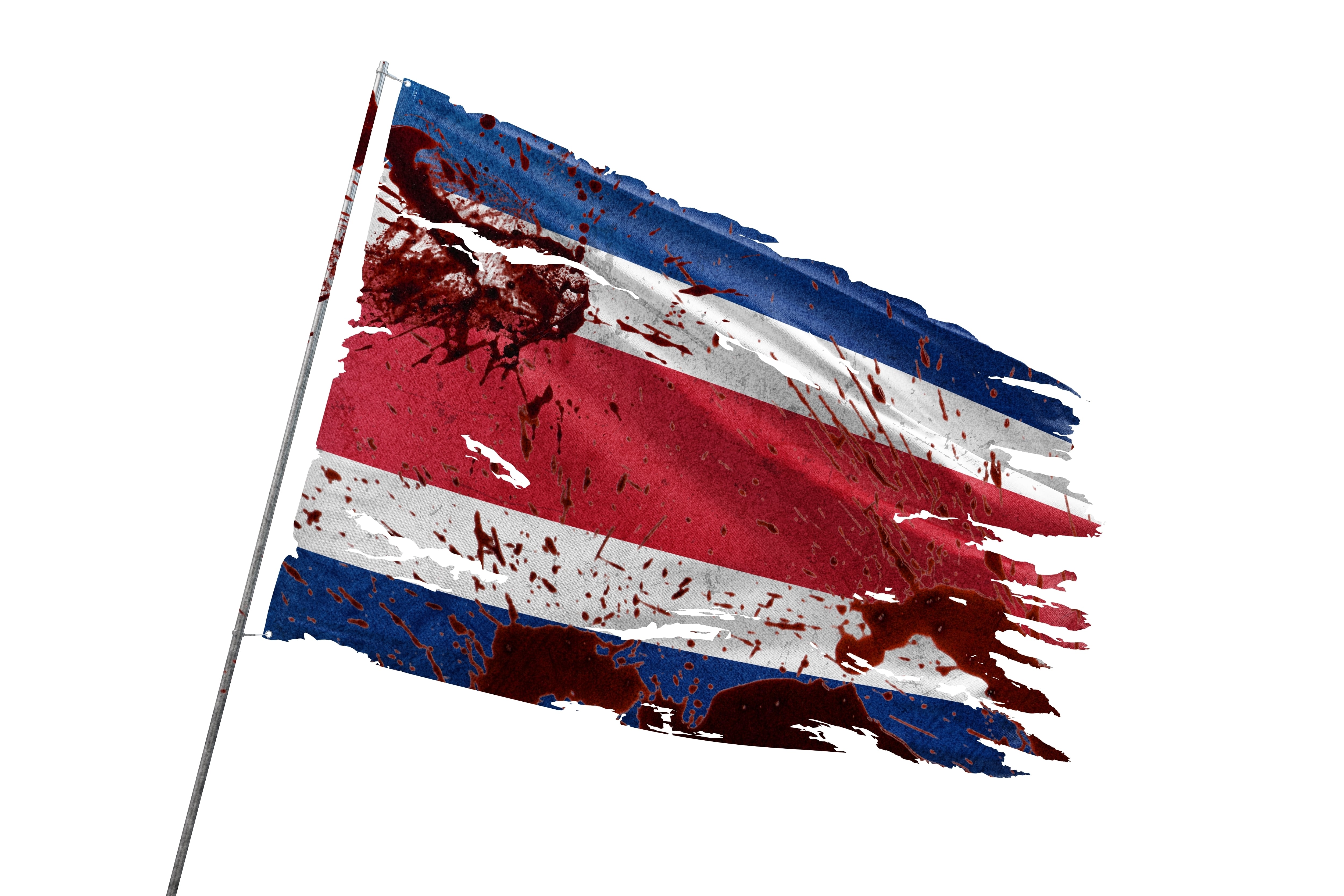 Bandera de Costa Rica rota y manchada de sangre