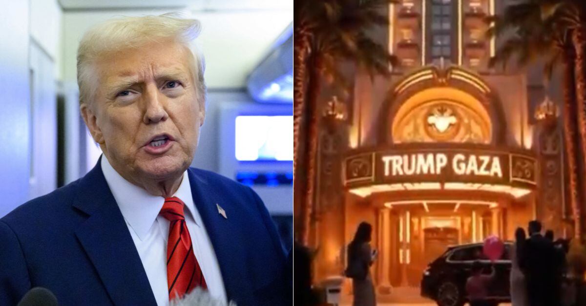En la imagen el presidente de Estados Unidos, Donald Trump, y una captura de pantalla de la Gaza de Trump.
