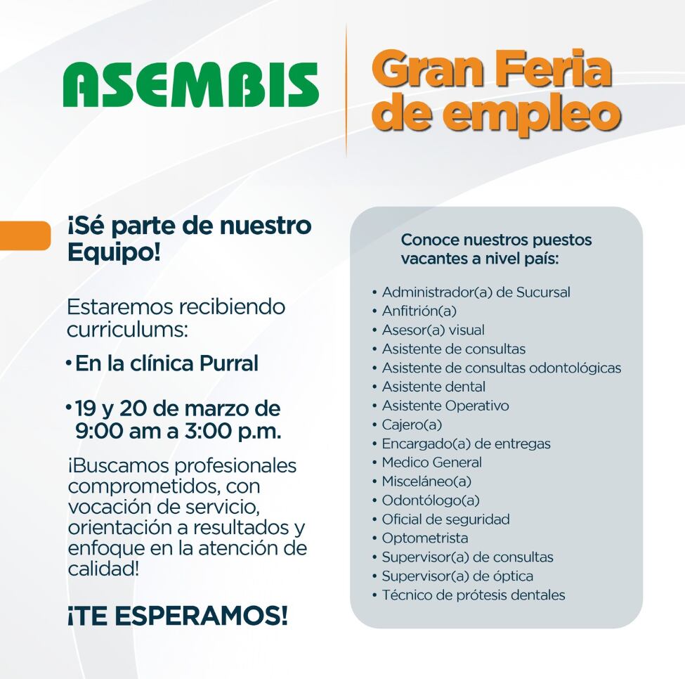 La actividad busca reclutar personal para diversas áreas del sector salud.